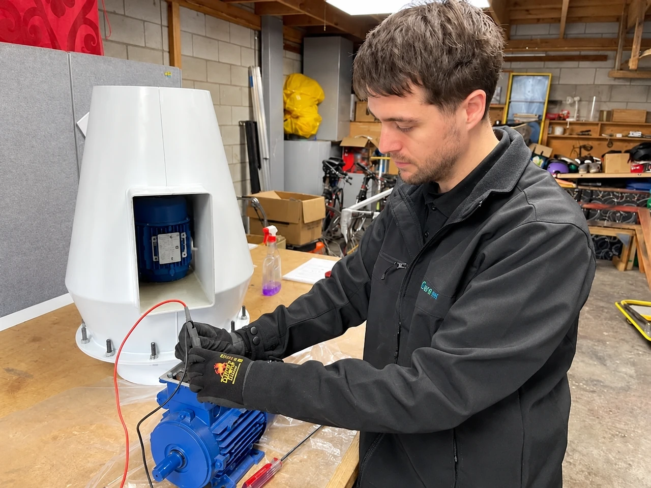 Technician servicing a laboratory machine